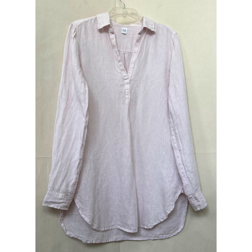 Gap Boyfriend Beachy Resort Tunic 100% Linen Shirt Sz S Tall Light Pink V-Neck